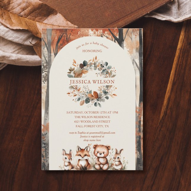 Invitación Boho Fall Woodland Forest Animals Baby Shower (autumn forest animals)