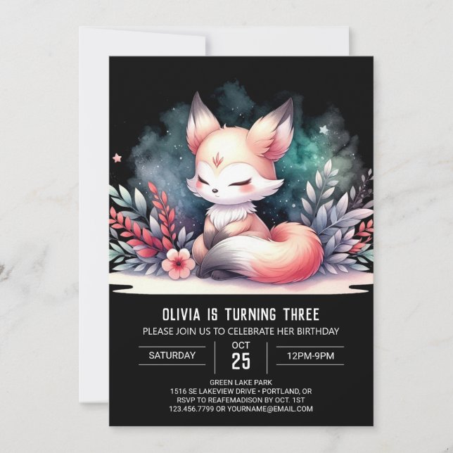 Invitación Boho Fantasy Fox Birday digital (Anverso)