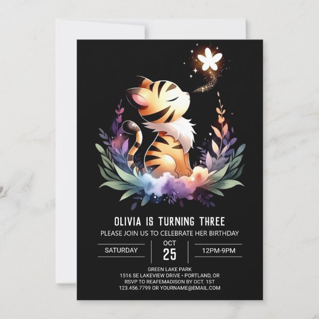 Invitación Boho Fantasy Tiger Cumpleaños (Anverso)