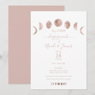 Invitación Boho Fases de la Luna Rosa Compromiso Moderno Mini