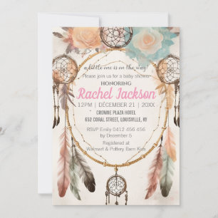 Invitación Boho Feather Dreamcatcher Baby Shower Watercolor
