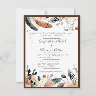 Invitación Boho Feather & Eucalyptus Wedting