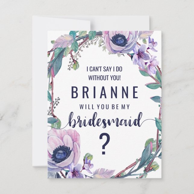 Invitación Boho Feather Y Floral Serán Mis Novias (Anverso)