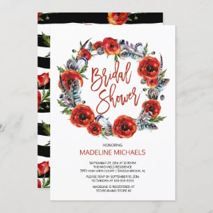 Invitación Boho Feathers Poppy Floral Fall Bridal Shower