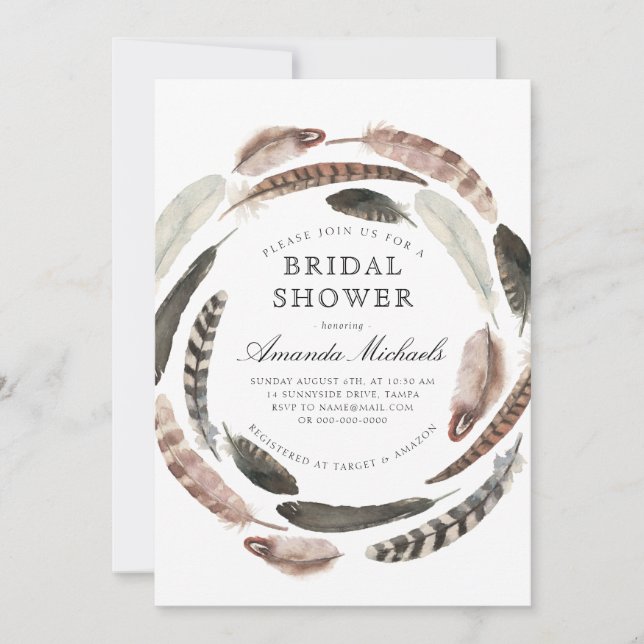 Invitación Boho Feathers Western Desert Beidal Bridal Shower (Anverso)