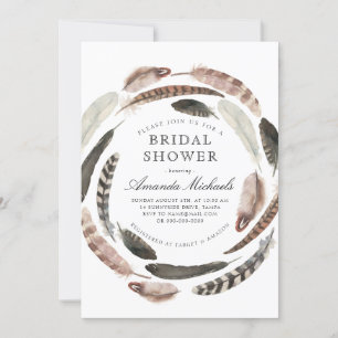 Invitación Boho Feathers Western Desert Beidal Bridal Shower