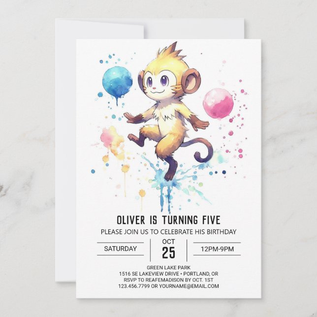 Invitación Boho Feliz Cumpleaños de los Monos (Anverso)