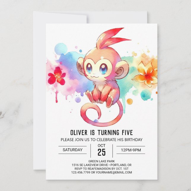 Invitación Boho Feliz Cumpleaños de los Monos (Anverso)