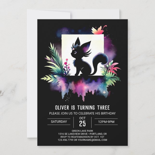 Invitación Boho Feliz Cumpleaños del Gato (Anverso)