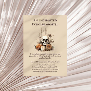 Invitación Boho Fiesta de Caída Gótica con Calavera y Flores