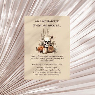 Invitación Boho Fiesta de Caída Gótica con Calavera y Flores