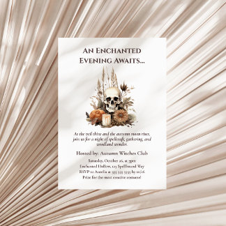 Invitación Boho Fiesta de Caída Gótica con Calavera y Flores