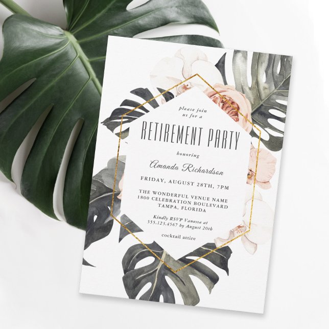 Invitación Boho Fiesta de Jubilación Floral de Acuarela Tropi (Available as printed or digital download if you wish to go paperless!)
