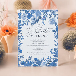 Invitación Boho fin de semana de soltera pintada a mano azul 