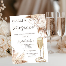 Invitación Boho fllowers Pearls Prosecco Bridal Shower