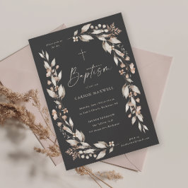 Invitación Boho Flor Floral Género Bautismo Neutral