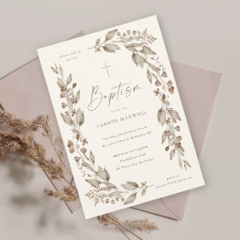 Invitación Boho Flor Floral Género Bautismo Neutral
