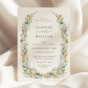 Invitación Boho Flor Silvestre Beige Todo en Uno Boda