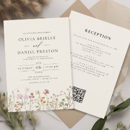 Invitación Boho Flor Silvestre Beige Todo en Uno Código QR Bo