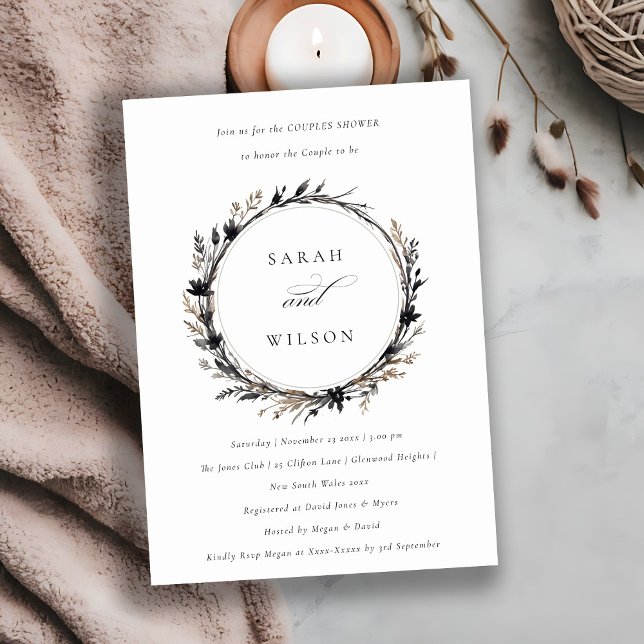Invitación Boho Flor silvestre Black Fall Wreath Parejas Duch (Subido por el creador)
