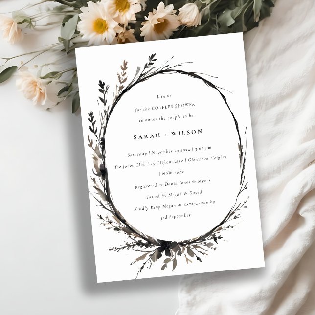 Invitación Boho Flor silvestre Black Fall Wreath Parejas Duch (Subido por el creador)