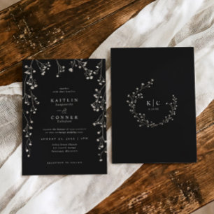 Invitación Boho Flor Silvestre Blanco Negro Ajonjolí de Boda