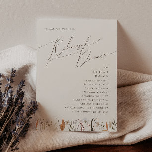 Invitación Boho Flor Silvestre de Otoño   Cena de Ensayo Beig