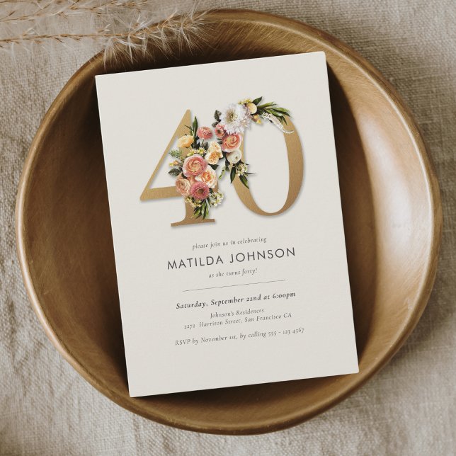 Invitación Boho Floral 40 cumpleaños (Boho Floral 40th Birthday Invitation)