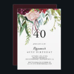 Invitación Boho Floral 40th Birthday Fiesta de lujo<br><div class="desc">Esta suntuosa y florida invitación a la fiesta de cumpleaños 40 es perfecta para una fiesta de cumpleaños rústica. El diseño presenta flores multicolores de rosa y peones con follaje verde,  inspiradora belleza natural.</div>