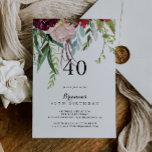 Invitación Boho Floral 40th Birthday Fiesta de lujo<br><div class="desc">Esta suntuosa y florida invitación a la fiesta de cumpleaños 40 es perfecta para una fiesta de cumpleaños rústica. El diseño presenta flores multicolores de rosa y peones con follaje verde,  inspiradora belleza natural.</div>