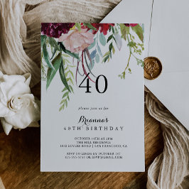 Invitación Boho Floral 40th Birthday Fiesta de lujo