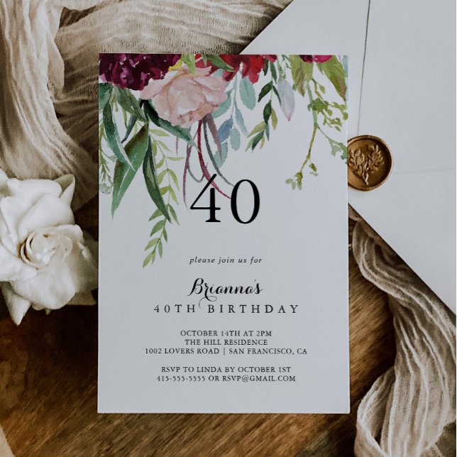 Invitación Boho Floral 40th Birthday Fiesta de lujo (Subido por el creador)