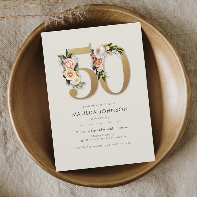 Invitación Boho Floral 50 cumpleaños (Boho Floral 50th Birthday Invitation)