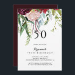 Invitación Boho Floral 50th Birthday Party<br><div class="desc">Esta suntuosa y floral invitación a la fiesta de cumpleaños número 50 es perfecta para una fiesta de cumpleaños rústica. El diseño presenta flores multicolores de rosa y peones con follaje verde,  inspiradora belleza natural.</div>