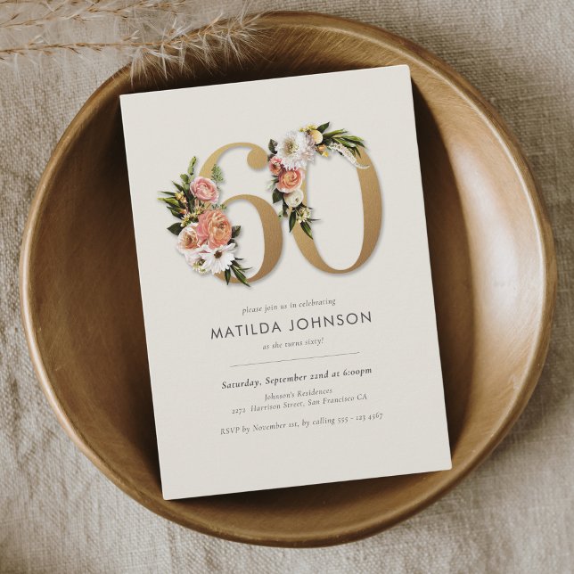 Invitación Boho Floral 60 cumpleaños (Boho Floral 60th Birthday Invitation)