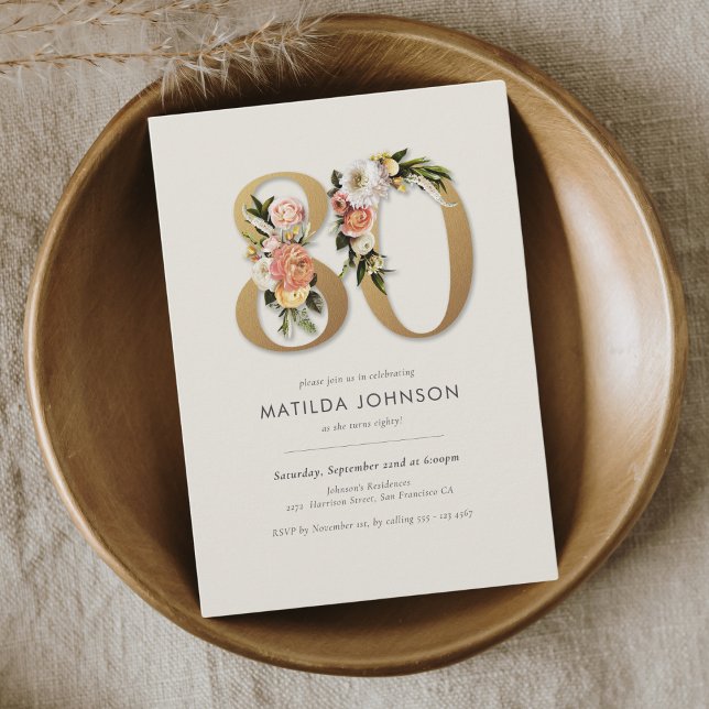 Invitación Boho Floral 80 cumpleaños (Boho Floral 80th Birthday Invitation)