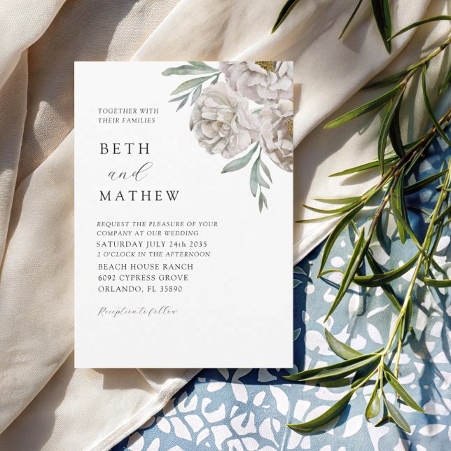 Invitación Boho floral acuarela en blanco (Subido por el creador)