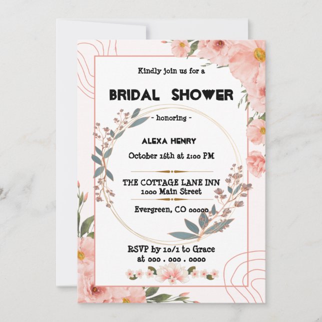 Invitación boho floral acuarelas,niña bebé (Anverso)