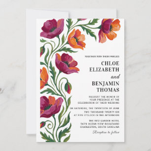 Invitación Boho Floral Amapola Pintada a Mano Boda
