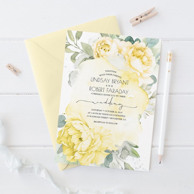 Invitación Boho floral amarillo verde elegante matrimonio (Subido por el creador)