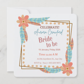 Invitación Boho Floral and Feather Square Bridal Shower Invit