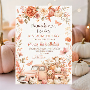 Invitación Boho Floral Animales de Granja Calabaza Hojas Cump