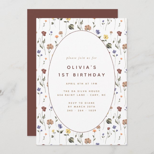 Invitación Boho Floral Aniversario de la Flor Silvestre | Inv (Anverso / Reverso)