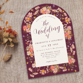 Invitación Boho Floral Arch Burgundy Boda
