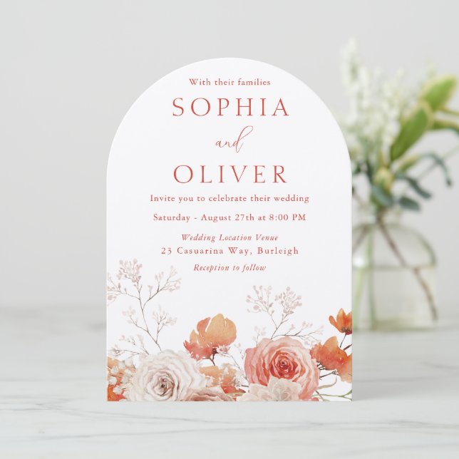 Invitación Boho Floral & Arch Fall Boda Floral de otoño (Anverso de pie)
