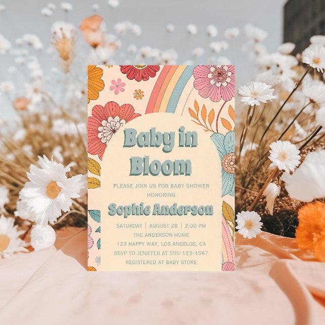 Invitación Boho Floral Arcoíris Bebé en Flor Baby Shower (Subido por el creador)