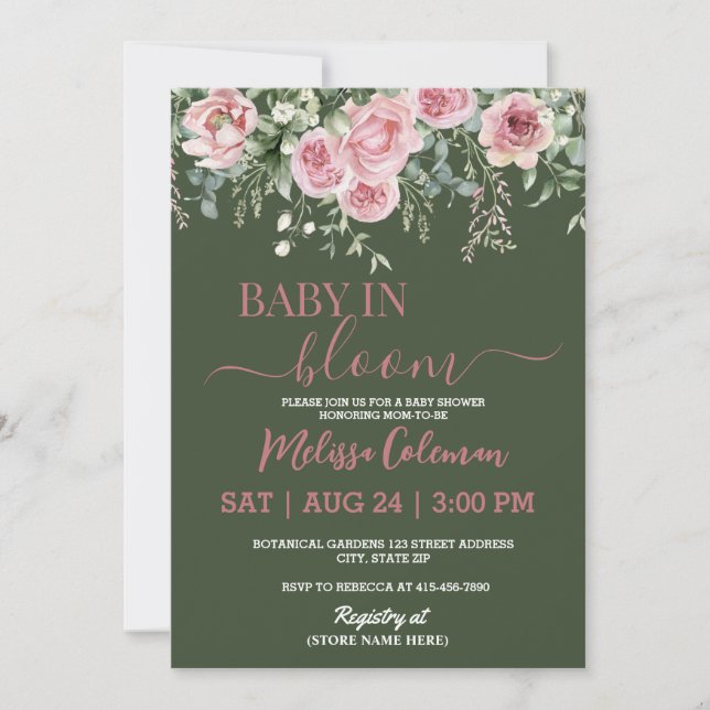 Invitación Boho Floral Baby In Bloom Baby Shower  (Anverso)