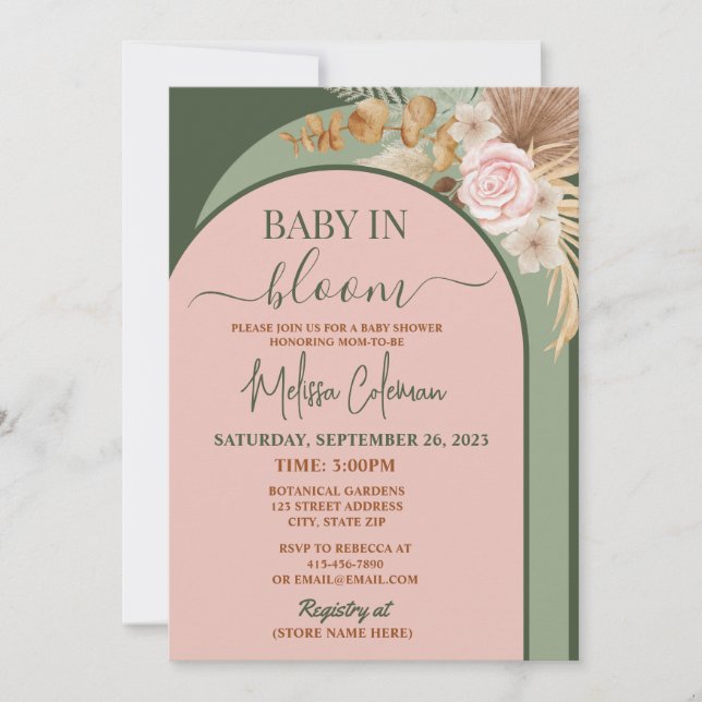 Invitación Boho Floral Baby In Bloom Baby Shower  (Anverso)