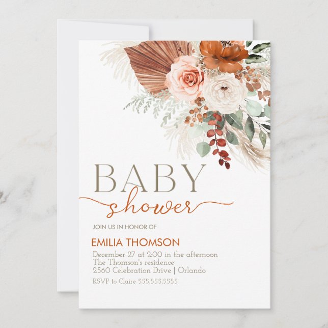 Invitación Boho Floral Baby Shower (Anverso)