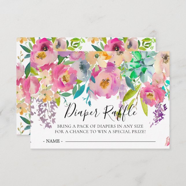Invitación Boho Floral Baby Shower Diaper Raffle (Anverso / Reverso)